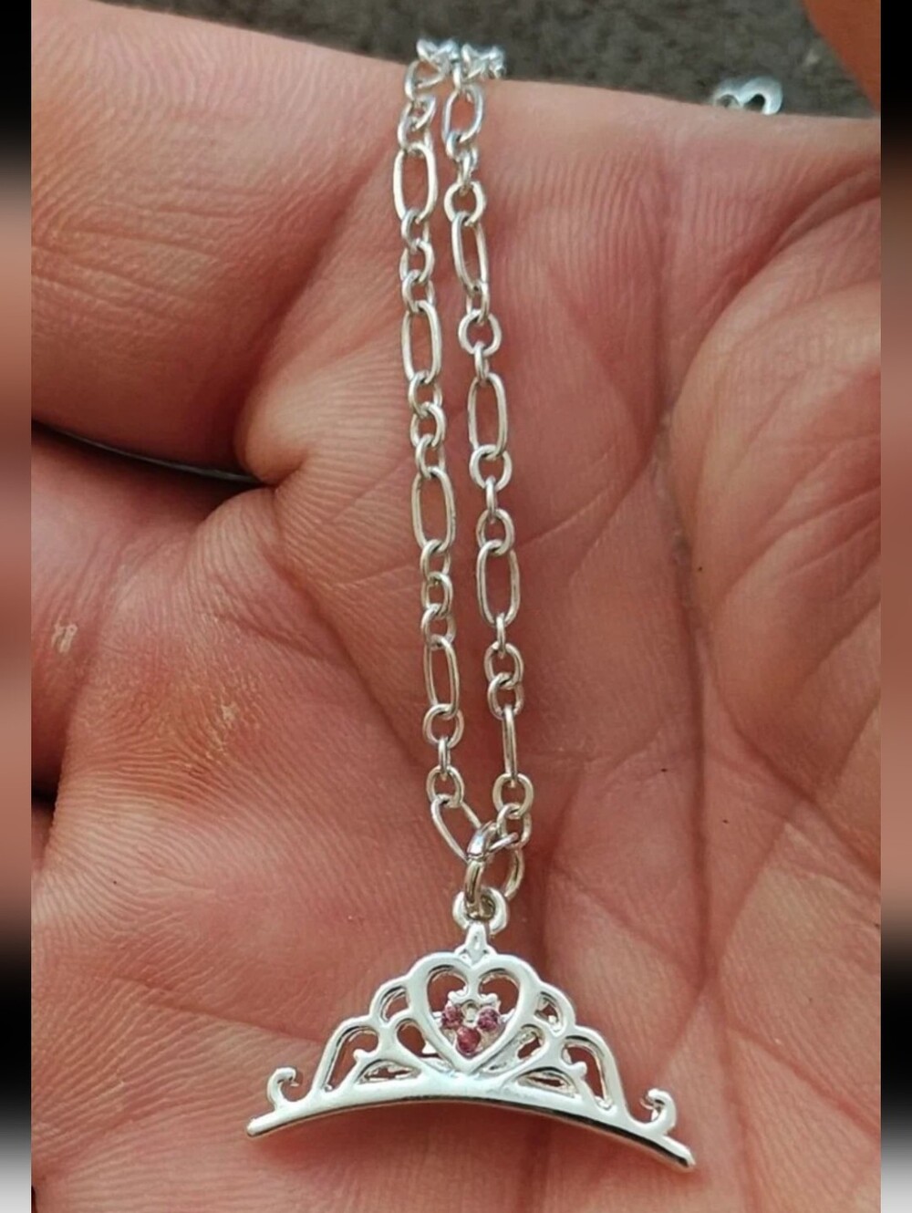 Disney Silver Tone Princess Tiara Pendant Necklace